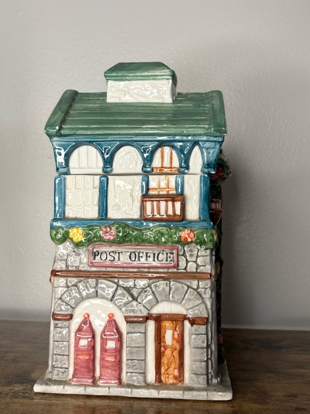 Ceramic Post Office Collectible - Green Roof, Blue Trim